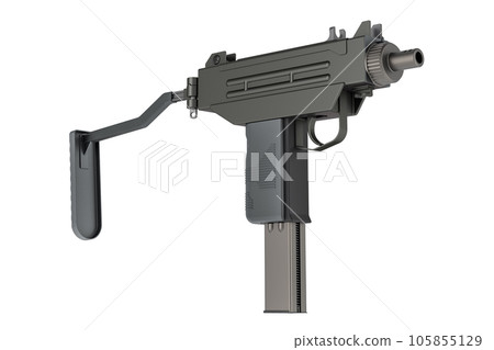Submachine gun, closeup. 3D rendering 105855129