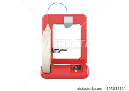 Red 3D printer, 3D rendering Red 3D printer, 3D rendering 105855131