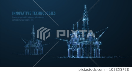 Oil rig. Abstract 3d floating rig platform isolated on blue. gas platform, offshore drilling, refinery plant, petroleum industry 105855728