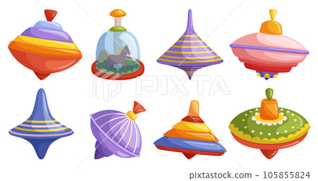 Set Of Whirligigs, Spinning Toys That Moves With The Help Of Manual Interaction, Creating Visually Captivating Patterns 105855824