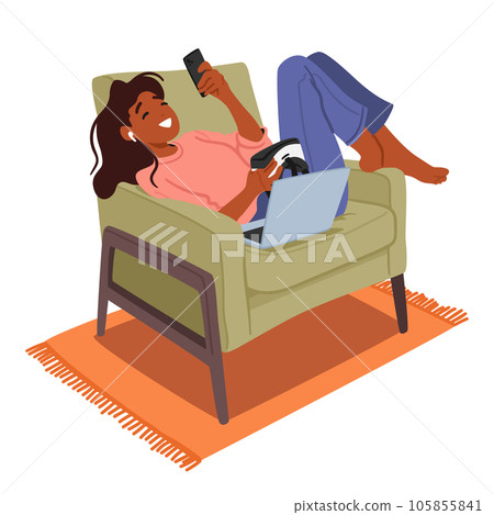 Teenager Girl Character With Gadget Addiction, Incessantly Chatting, Consumed By Device, Oblivious To The Surroundings 105855841