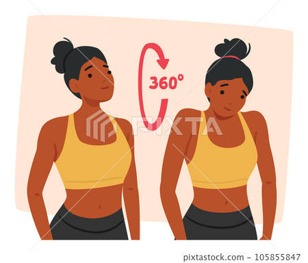 Woman Character Performs Gentle Stretches And Rotations To Relieve Tension And Strengthen Neck And Shoulder Woman Character Performs Gentle Stretches And Rotations To Relieve Tension And Strengthen Neck And Shoulder 105855847