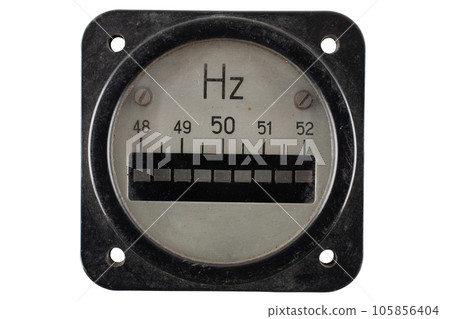 Close-up of an vintage ancient frequency counter Close-up of an vintage ancient frequency counter 105856404
