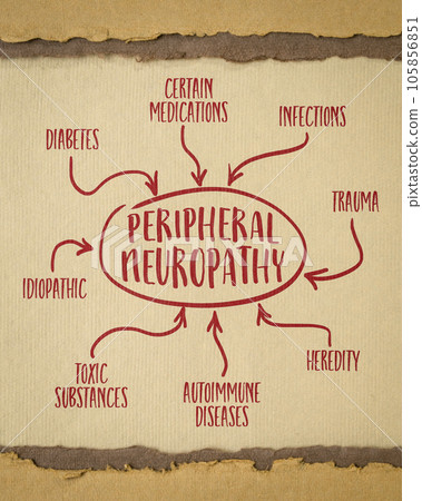 causes of peripheral neuropathy infographics or mind map sketch on art paper, medicine and heath concept 105856851