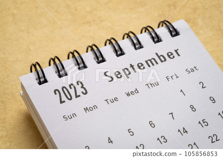 September 2023 - closeup of a small desktop calendar, time and business concept September 2023 - closeup of a small desktop calendar, time and business concept 105856853