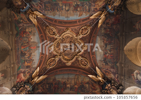 Beautiful ceiling at the Louvre in Paris, France. Beautiful ceiling at the Louvre in Paris, France. 105857656