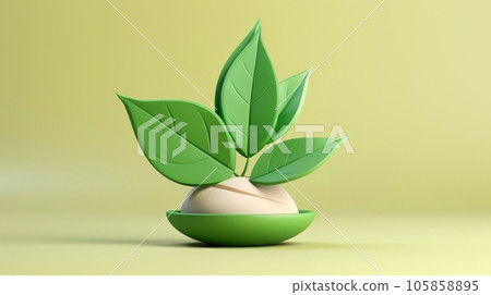 3d mockup leaf of tree and plant. Ecology, bio and natural products concept, Close up view of leaves composition, minimal style, Generative AI illustration 105858895