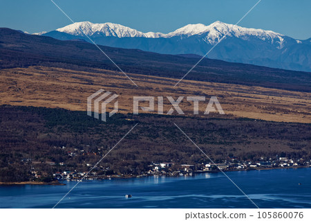 從鐵炮紀之頭眺望山中湖和南阿爾卑斯山、赤石山和荒川山 105860076