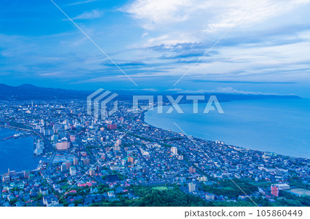 (Hokkaido) Hakodate city overlooking from Mt. Hakodate observatory, Omori coast side (Hokkaido) Hakodate city overlooking from Mt. Hakodate observatory, Omori coast side 105860449