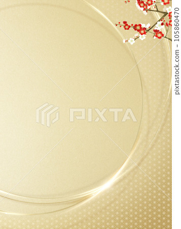 Japanese style background of plum and gold leaf 105860470