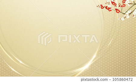 Japanese style background of plum and gold leaf 105860472