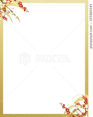 紅白梅花和波浪的簡單日式框架 105860545