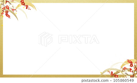 紅白梅花和波浪的簡單日式框架 105860549