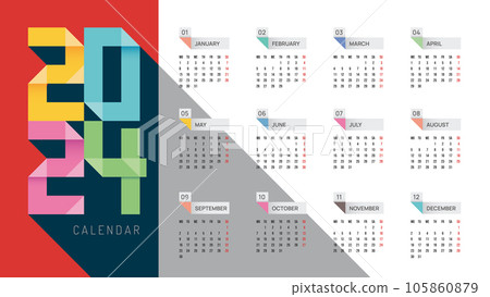 Monthly calendar template for 2024 year.vector 105860879
