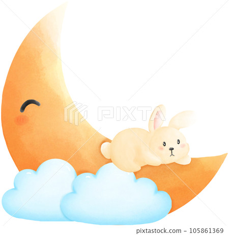 The rabbit sleeps on the half moon. 105861369