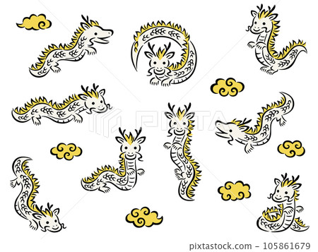 各種姿勢的白龍和金雲插圖集 105861679