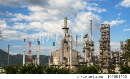 Oil refinery gas petrol plant industry with crude tank, gasoline supply and chemical factory. Petroleum barrel fuel heavy industry oil refinery manufacturing factory plant. Refinery industry concept Oil refinery gas petrol plant industry with crude tank, gasoline supply and chemical factory. Petroleum barrel fuel heavy industry oil refinery manufacturing factory plant. Refinery industry concept 105861760