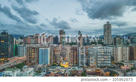 Aug 12 2023 Kowloons Urban Heartbeat, Middle Cityscape in Vibrant Motion 105862073