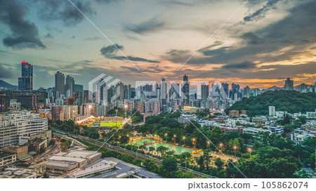 Aug 12 2023 Kowloons Urban Heartbeat, Middle Cityscape in Vibrant Motion 105862074