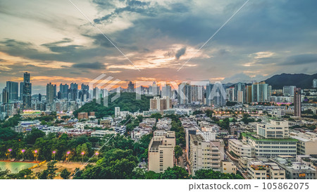 Aug 12 2023 Kowloons Urban Heartbeat, Middle Cityscape in Vibrant Motion 105862075