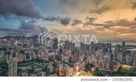 Aug 12 2023 Kowloons Urban Heartbeat, Middle Cityscape in Vibrant Motion 105862091