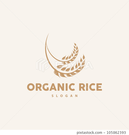 Wheat Grain Rice Logo, Simple Design Organic Vector Illustration Icon Template 105862393