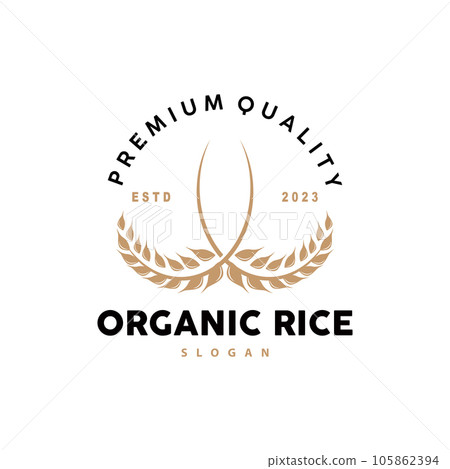 Wheat Grain Rice Logo, Simple Design Organic Vector Illustration Icon Template 105862394