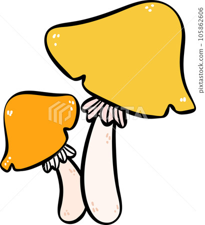 A cute autumn mushroom in vibrant colors Doodle Illustration. Whimsical Fall Hand Drawing Art A cute autumn mushroom in vibrant colors Doodle Illustration. Whimsical Fall Hand Drawing Art 105862606