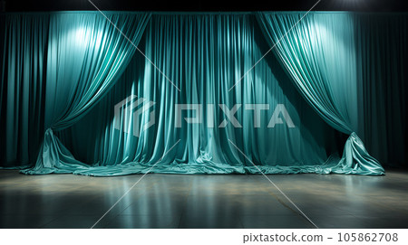 Theater stage with blue curtains. 3d render illustration background. Theater stage with blue curtains. 3d render illustration background. 105862708