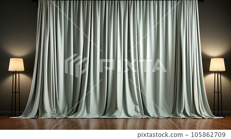 Curtain in the interior of the room. 3D illustration. Curtain in the interior of the room. 3D illustration. 105862709