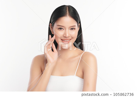 Beautiful young asian woman with clean fresh skin on white background, Face care, Facial treatment, Cosmetology, beauty and spa, Asian women portrait. Beautiful young asian woman with clean fresh skin on white background, Face care, Facial treatment, Cosmetology, beauty and spa, Asian women portrait. 105862736