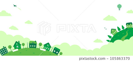 Planet with a pop cityscape Horizontal banner illustration / green (no background) / character space Planet with a pop cityscape Horizontal banner illustration / green (no background) / character space 105863370