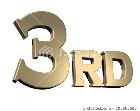 Three-dimensional (3D) letters "3rd / third" gold Three-dimensional (3D) letters "3rd / third" gold 105863696