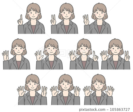 Young woman counting with fingers (suit) Young woman counting with fingers (suit) 105863727