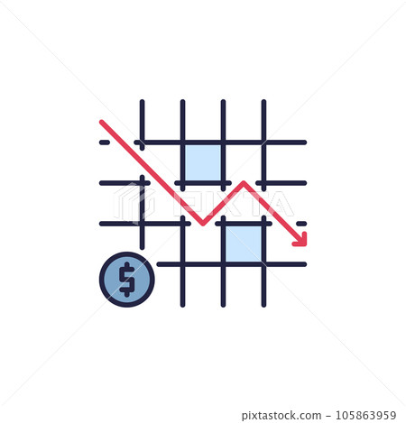 Dollar Inflation Falling Arrow Chart vector concept colored icon Dollar Inflation Falling Arrow Chart vector concept colored icon 105863959