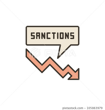 Falling red Arrow with Economic Sanctions Speech Bubble colored icon 105863979