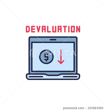 Laptop with Devaluation information vector concept colored icon 105863995