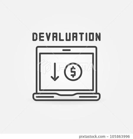 Laptop with Dollar Coin and Arrow vector Devaluation line icon Laptop with Dollar Coin and Arrow vector Devaluation line icon 105863996