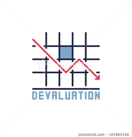 Devaluation and Financial Crisis vector Currency Value Lowering colored icon 105864180