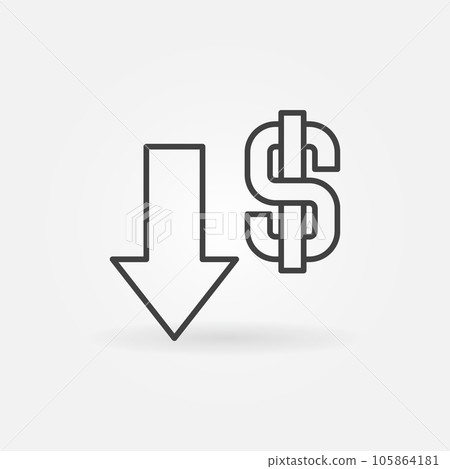 Devaluation Arrow with Dollar Sign vector Currency Value Lowering linear icon 105864181