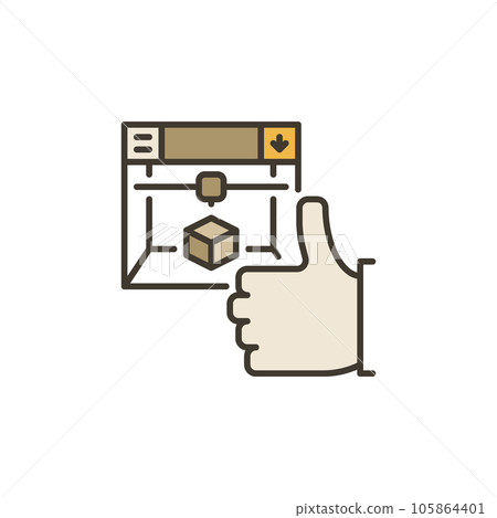 3D Printer with Hand Thumb Up vector concept colored icon 3D Printer with Hand Thumb Up vector concept colored icon 105864401