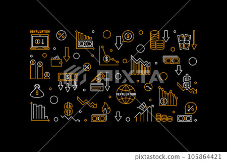 Currency Depreciation vector horizontal banner. Economic Problems thin line illustration 105864421