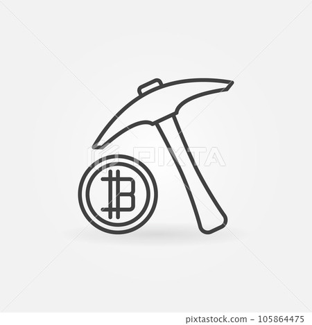 Pickaxe with bitcoin icon. Vector minimal cryptocurrency mining Pickaxe with bitcoin icon. Vector minimal cryptocurrency mining 105864475