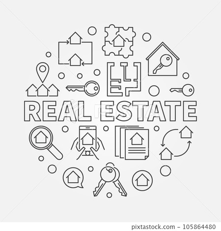 Real Estate round vector illustration in outline style Real Estate round vector illustration in outline style 105864480