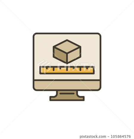 PC Screen with 3D Cube and Ruler vector concept colored icon 105864576