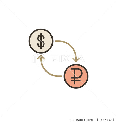 Ruble to Dollar vector Currency Exchange concept colored icon or sign 105864581