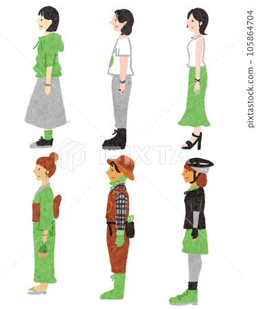 女性側面全身插圖集 女性側面全身插圖集 105864704