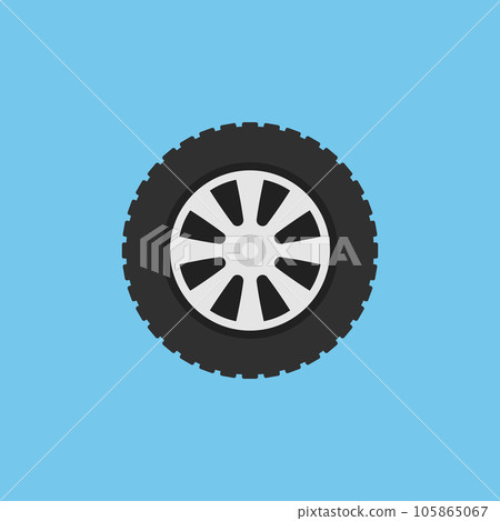 Flat car wheel vector isolated icon on blue background Flat car wheel vector isolated icon on blue background 105865067