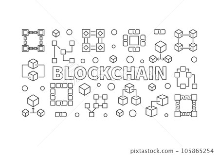 Blockchain vector horizontal banner in thin line style Blockchain vector horizontal banner in thin line style 105865254