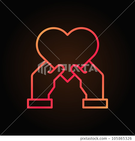 Heart in human hands vector red line icon or sign 105865326